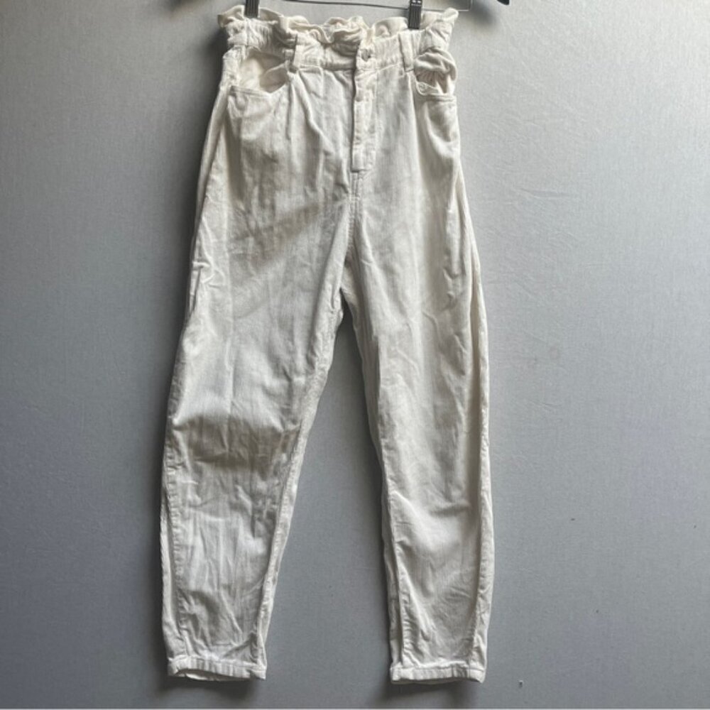 Zara Paperbag High Waist Corduroy Slim Fit Pants Cream Sz 2 24"